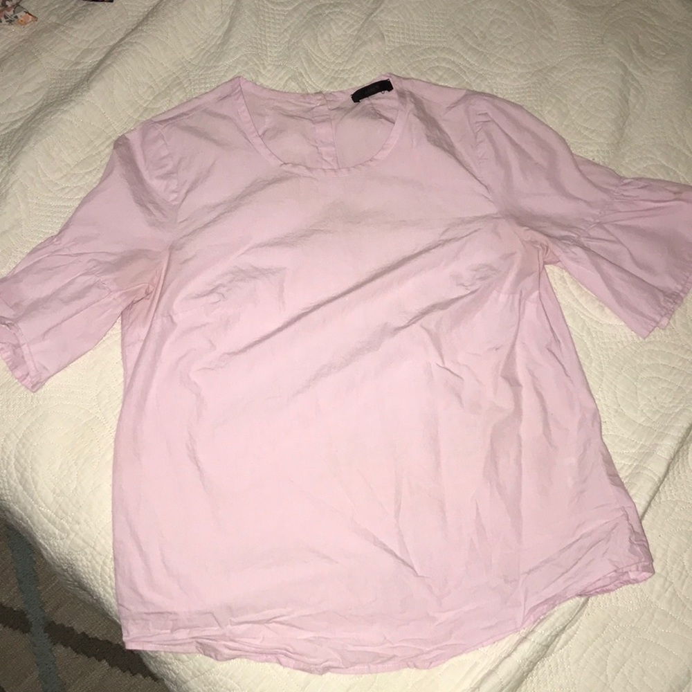 J Crew Puff Sleeve Blouse Lilac Button Back